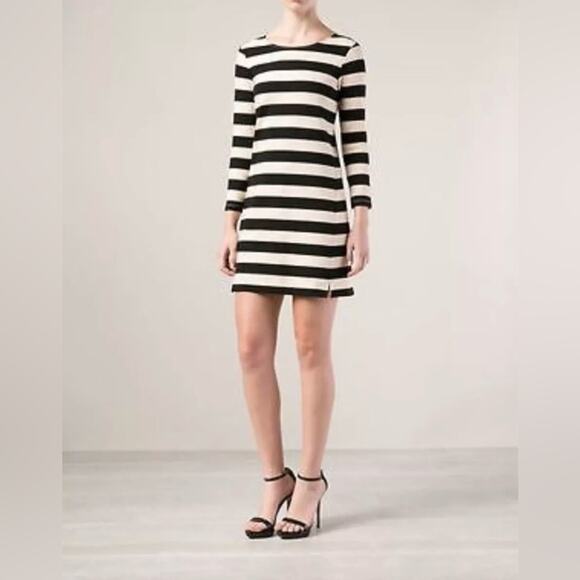 Theory Dresses & Skirts - Theory Zamora Onita Striped Cream and Black 3/4 Sleeve Dress